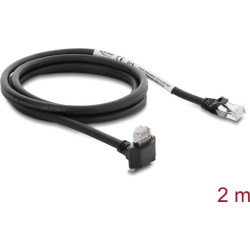 Delock GigE Camera Cable RJ45 plug 90&deg; angled with screws, connector length 28 mm to RJ45 plug Cat.6 S/FTP 2 m black