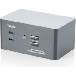 Digitus KVM switch, 2-port, triple display, 4K, HDMI