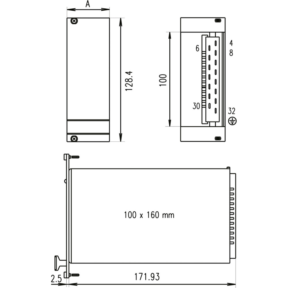 Schroff PSU Front Panel for Maxpower 180, Single, 3 U, 8 HP, 2.5 mm, Al, Front Anodized, Rear Conductive