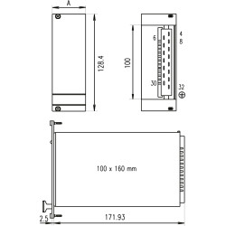 Schroff PSU Front Panel for Maxpower 180, Single, 3 U, 8 HP, 2.5 mm, Al, Front Anodized, Rear Conductive