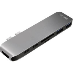 Logilink Dual USB-C Multifunktion HUB, Aluminium grau