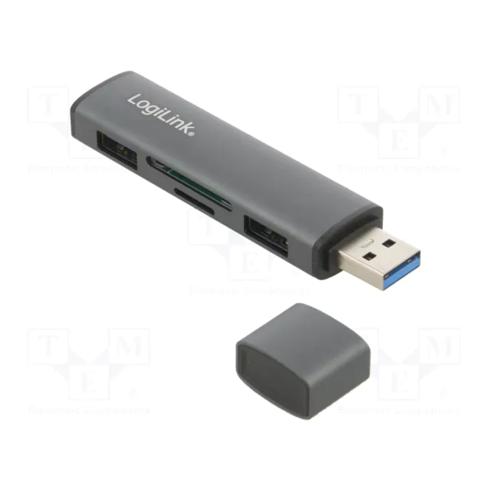 Logilink USB 3.2 HUB 2-port, Gen2 mit Kartenlesern, Alu
