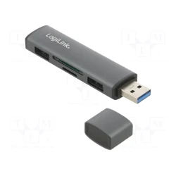 Logilink USB 3.2 HUB 2-port, Gen2 mit Kartenlesern, Alu