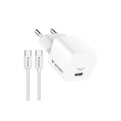 Verbatim Mini GaN Charger 20W EU with 1m USB-C to USB-C cab.